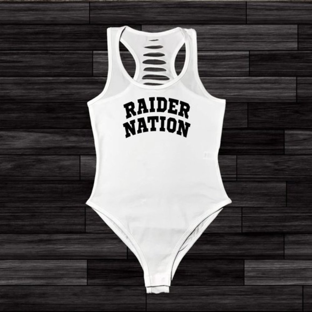 White Cut-Out Raider Nation Bodysuit Gameday outfit GF/mom/ Las Vegas Bodysuit